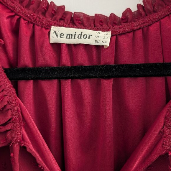 Nemidor Womens Plus Swiss Dot Chiffon Print Dress with Ruffle Sleeve, Size 22 - Picture 3 of 3